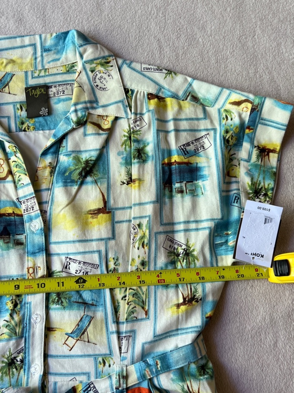 Taylor Fit & Flare Linen Blend Dress Size 14 (Large) Belt Waist Pockets Resort - Picture 13 of 16